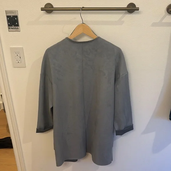 Zara Basics Blue/Gray Suede Open Jacket with Relaxed Silhouette - Picture 2 of 4